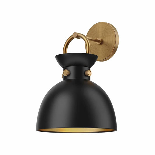 Alora Mood Waldo WV411309AG 1-Light Vanity Light in Aged Gold Finish with Steel Shade, Front View, Unlit