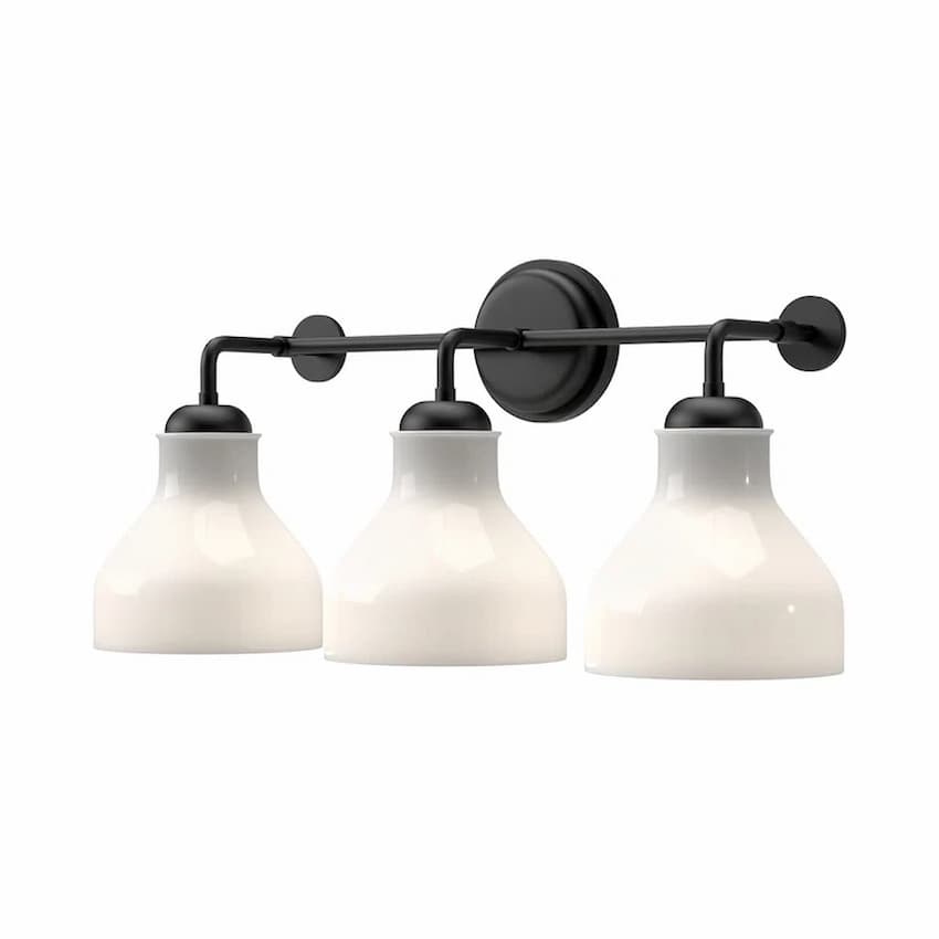 Alora Mood Westlake Collection VL540322MBGO Bathroom Vanity Light with Matte Black Steel Frame and Three Milk-Jug Shaped Glossy Opal Glass Shades