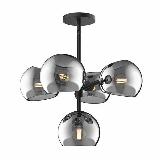 Alora Mood CH548518MBSM Willow 18-Inch 5-Light Chandelier in Matte Black Finish with Smoked Solid Glass Shades