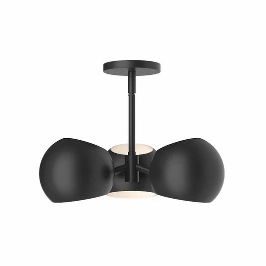 Alora Mood Willow PD648315MB 16-Inch 3-Light Pendant in Matte Black Finish with Steel Shades, Front View, Unlit