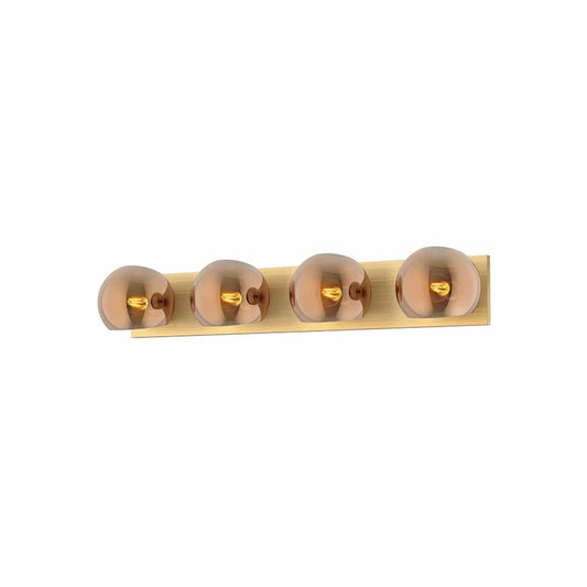 Alora Mood Willow VL548431BGCP 4-Light Vanity Light in Brushed Gold with Copper Glass Shades, Front View, Unlit