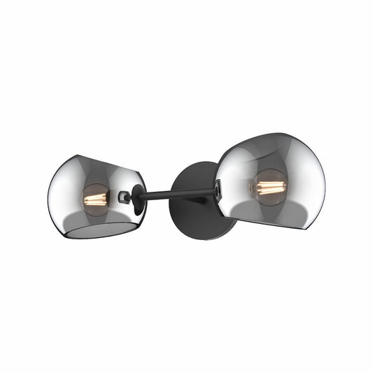 Alora Mood Willow WV548217MBSM 17-inch two-light vanity light with matte black finish and glass shades