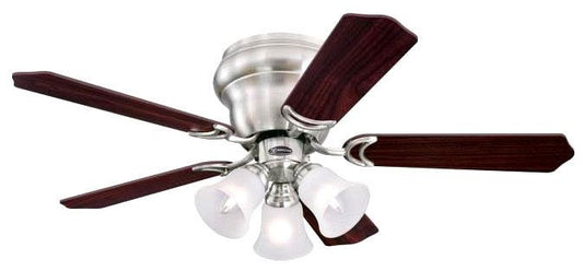 Westinghouse 42-inch ceiling fan, brushed nickel, with frosted glass