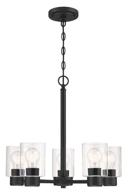 Westinghouse 5-light chandelier, matte black, with clear glass