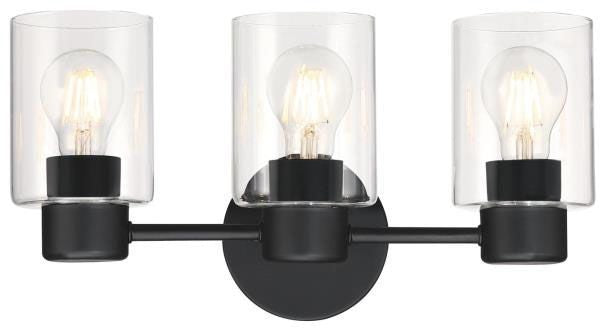 Westinghouse 3-light wall sconce, matte black, with clear glass