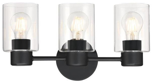 Westinghouse 3-light wall sconce, matte black, with clear glass