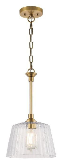 Westinghouse 1-light pendant light, brushed brass, with clear ribbed glass