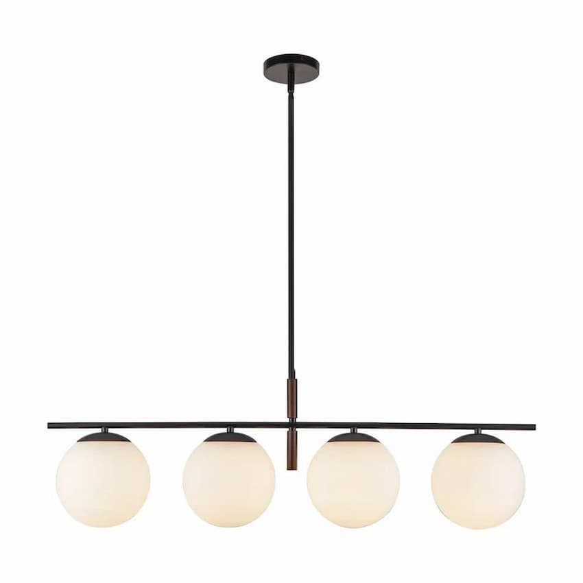 Alora Mood Zuri Collection LP421437MBOP Linear Pendant with Matte Black Steel Frame and Four Opal Glass Globe Shades