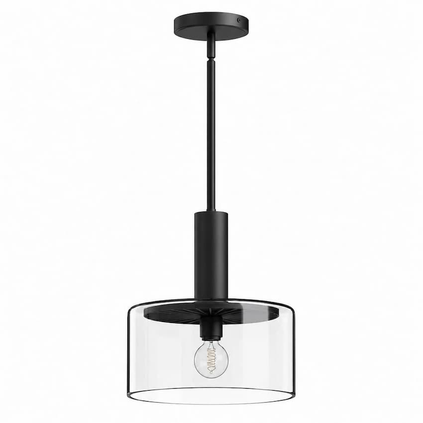 Alora Mood Royale Collection PD535010MBCL Pendant Light with Matte Black Steel Frame, Clear Glass Shade and Decorative Sunburst Detail