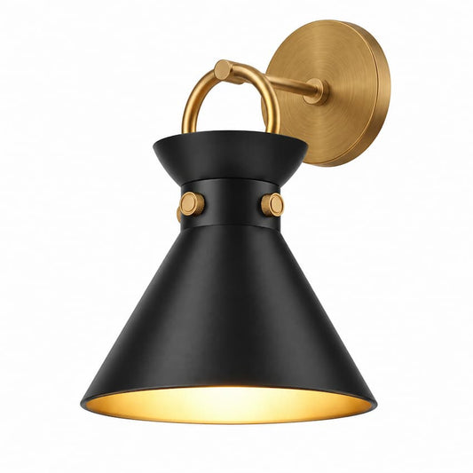 Alora Mood Emerson WV412009AGMB 9-Inch Vanity Light in Aged Gold with Steel Shade, Unlit Product View