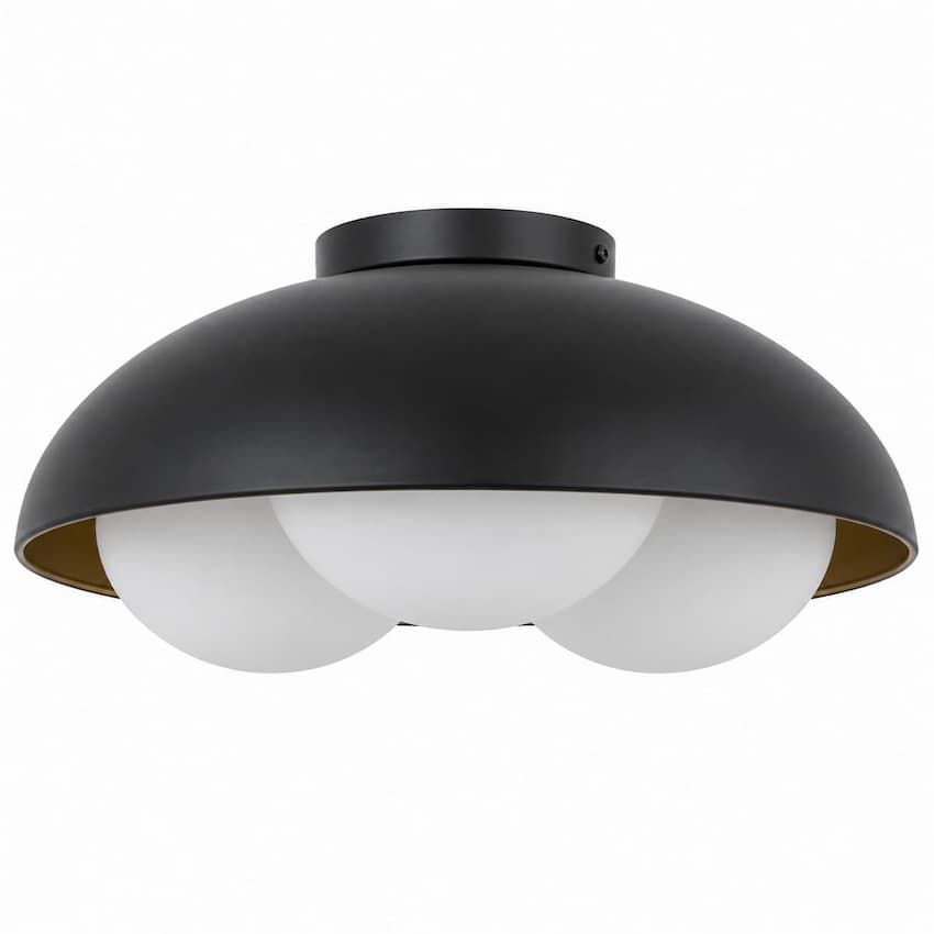 Alora Mood Robyn Collection FM495316MBOP Flush Mount Ceiling Light with Matte Black Steel Bowl Shade and Three Matte Opal Glass Globes