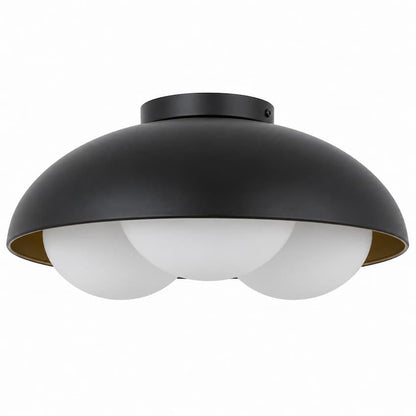 Alora Mood Robyn Collection FM495316MBOP Flush Mount Ceiling Light with Matte Black Steel Bowl Shade and Three Matte Opal Glass Globes