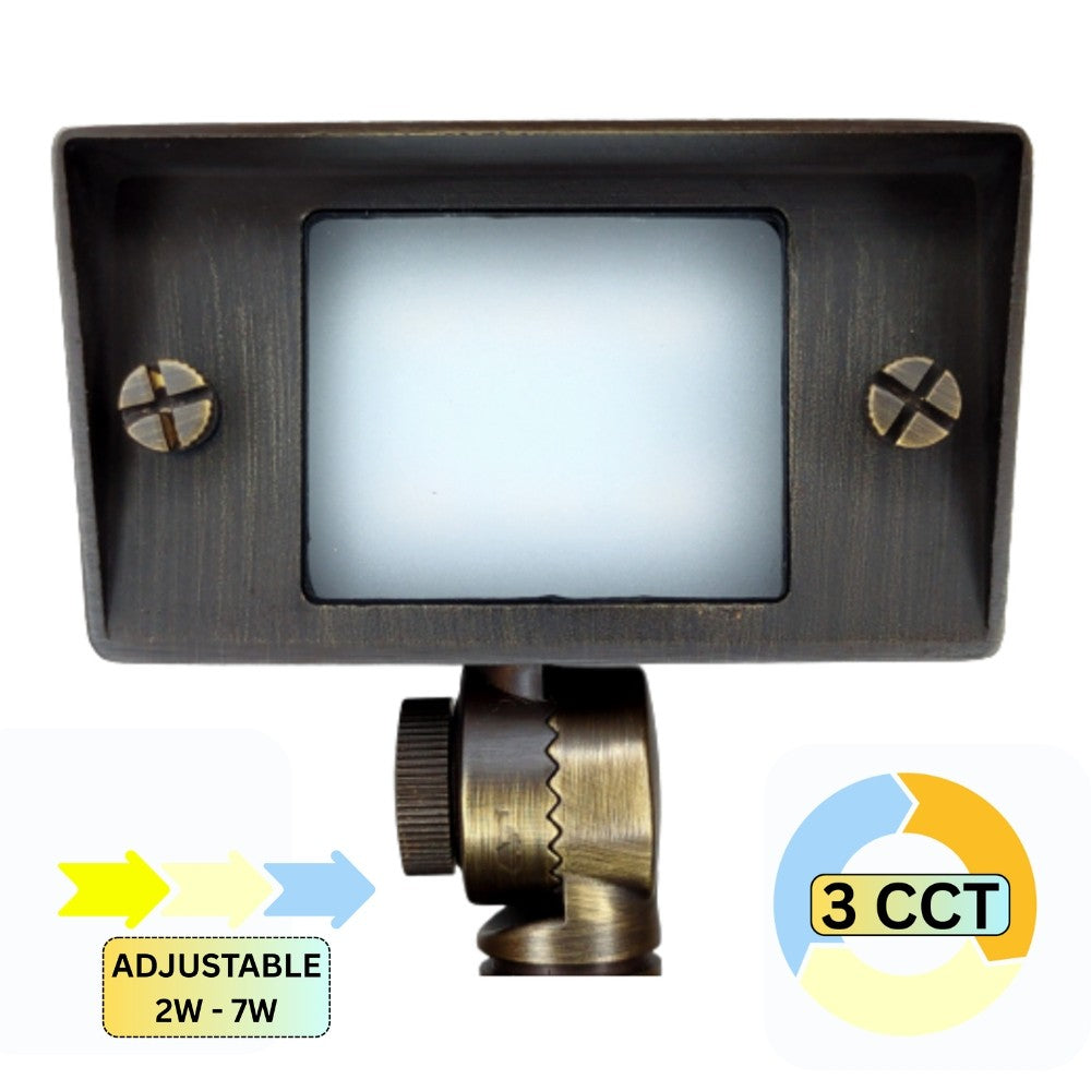 Abba Lighting FPBCC04-NB 3CCT Brass LED Flood Light 2W-7W Natural Brass
