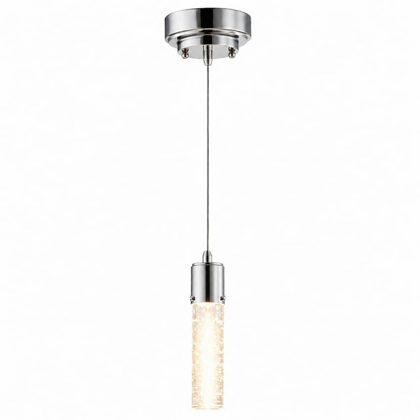 Westinghouse Lighting Cava 6307900 LED mini pendant with brilliant chrome finish and clear cylindrical bubble glass shade