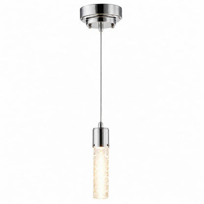 Westinghouse Lighting Cava 6307900 LED mini pendant with brilliant chrome finish and clear cylindrical bubble glass shade