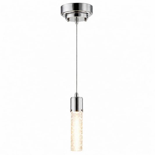 Westinghouse Lighting Cava 6307900 LED mini pendant with brilliant chrome finish and clear cylindrical bubble glass shade