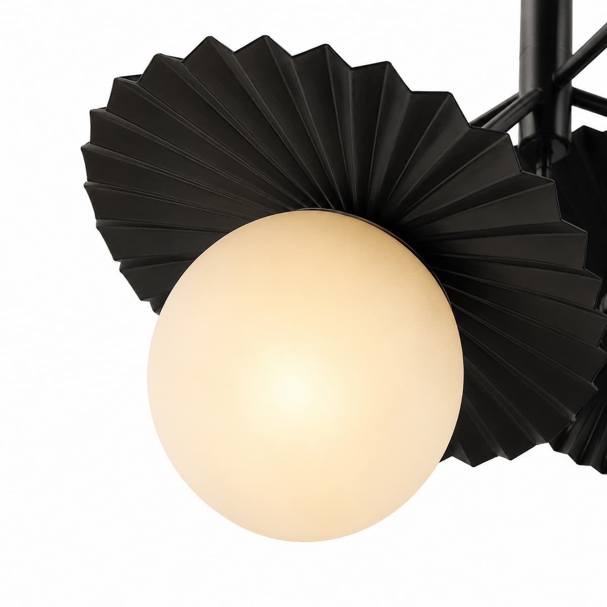 Alora Mood CH501334MBOP Plume Modern Parisian Chandelier with Matte Black Finish, Pleated Decorative Discs and Opal Matte Glass Globes