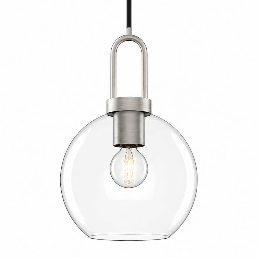 Alora Mood PD601608BNCL Soji Japandi Pendant Ceiling Light with Brushed Nickel Finish, Clear Glass Globe and Japanese Lantern-Inspired Design