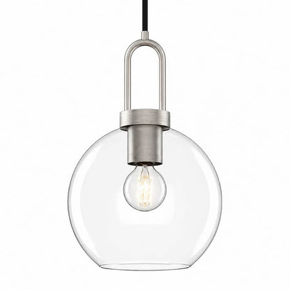 Alora Mood PD601608BNCL Soji Japandi Pendant Ceiling Light with Brushed Nickel Finish, Clear Glass Globe and Japanese Lantern-Inspired Design