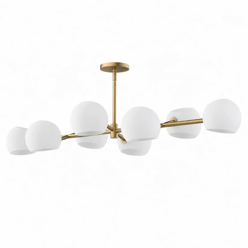 Alora Mood Willow Collection LP548848BGOP Linear Pendant Light with Brushed Gold Steel Frame and Eight Opal Matte Glass Globes