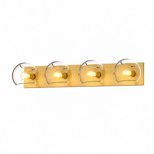 Alora Mood Willow VL548431BGCL 31-inch four-light vanity light in brushed gold with clear glass globe shades