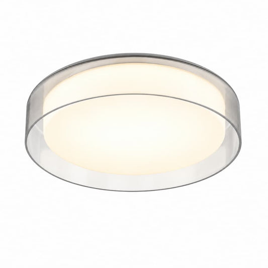 Kuzco Aston FM48614 14-inch LED flush mount with clear round glass shade and matte opal glass cylindrical diffuser
