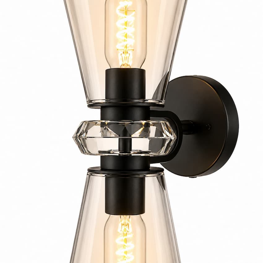 Alora Mood WV570221MBCL Salem Parisian Vanity Light with Matte Black Finish, Geometric Clear Glass Details and Horizontal or Vertical Wall Mounting