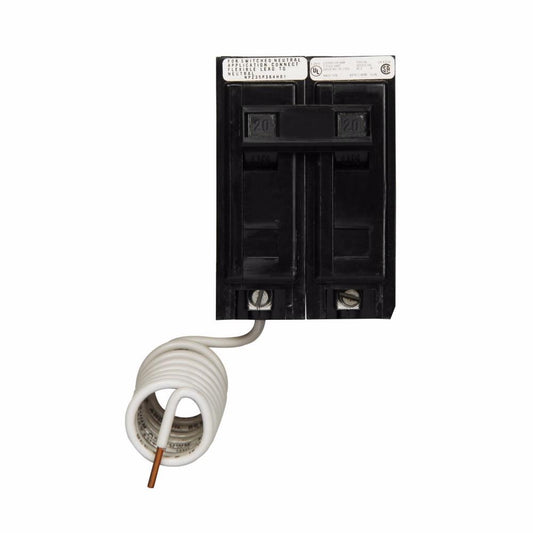Cutler Hammer 20 Amp 2 Pole 120/240VAC Bolt-On BAB Series Thermal Magnetic Circuit Breaker, 10kAIC, Quicklag, Shunt Trip, UL CSA HACR
