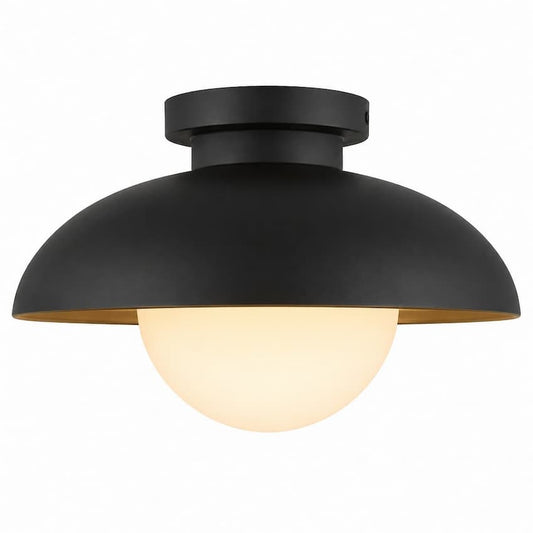 Alora Mood Rubio FM522012MBOP 12-Inch 1-Light Flush Mount Ceiling Light in Matte Black Finish with Steel and Glass Construction