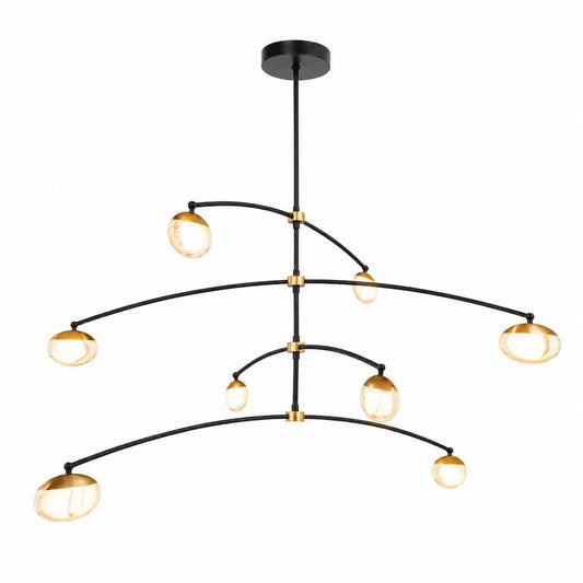 Abra Athena 10068PN 8-light pendant with crystal teardrops and cylinder glass shades for elegant modern interiors