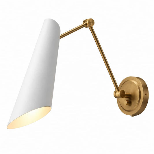 Alora Mood Gabriel WV572325WHAG 4-Inch Vanity Light in White with Aged Gold Decorative Accents and Steel Shade
