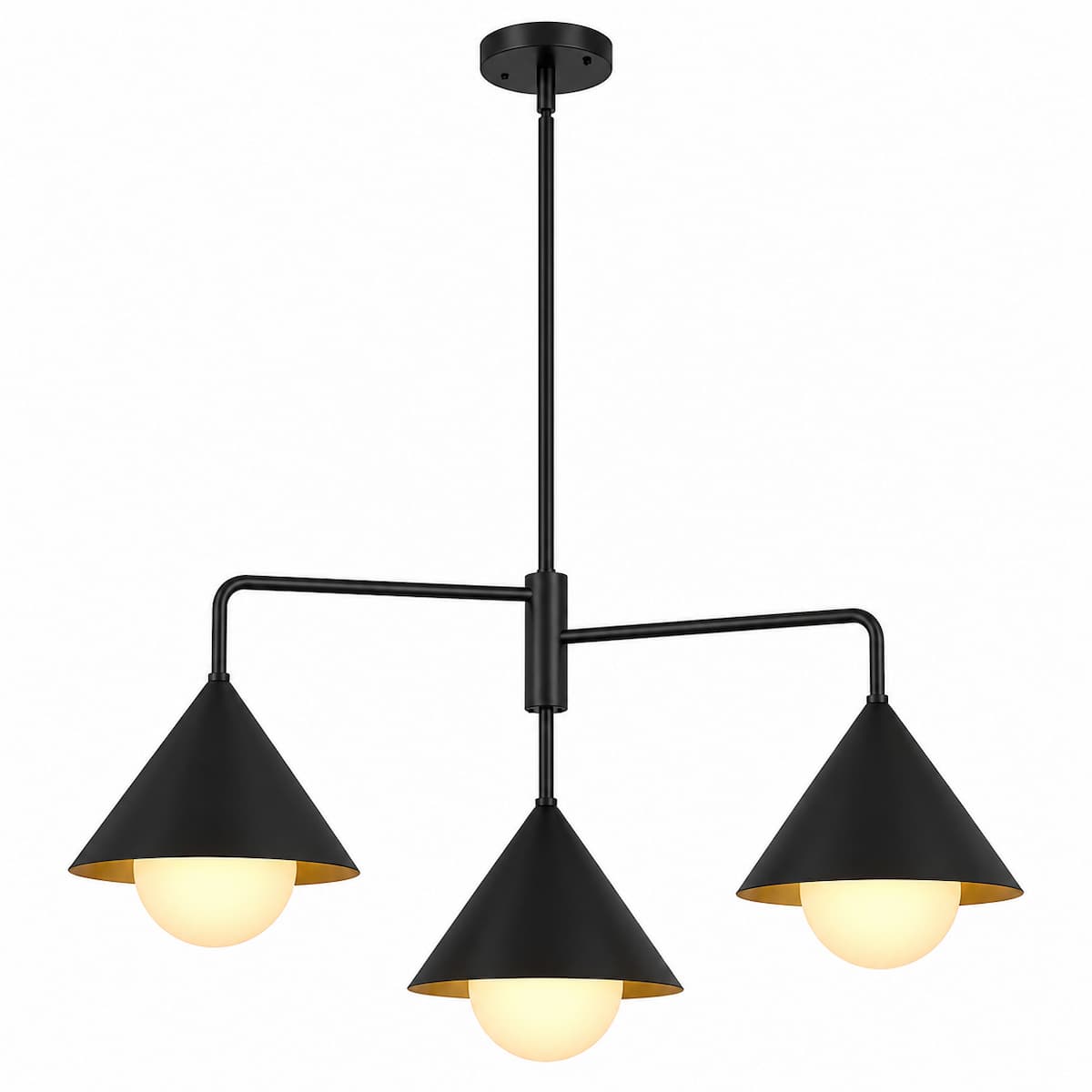 Alora Mood Remy Collection CH485245MBOP 3-Light Chandelier with Matte Black Steel Frame and Matte Opal Glass Shades