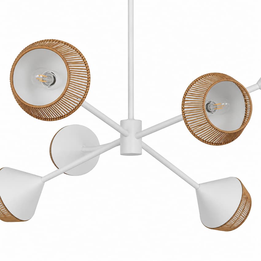 Alora Mood Daphne CH633638 Chandelier, Close-Up View of Steel Shades, Natural Rope Details and Decorative Metal Frame