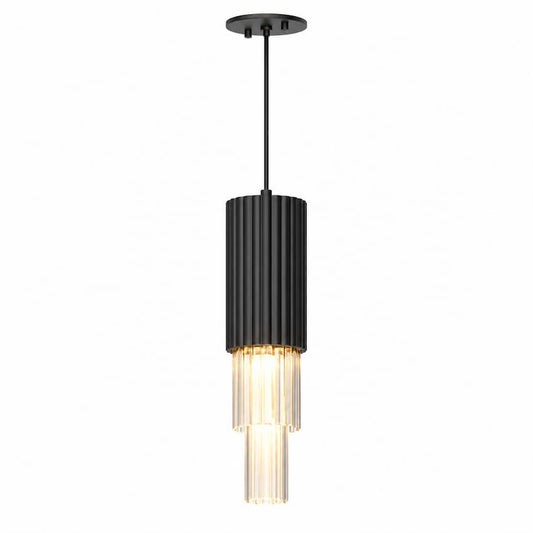 Alora Mood Bordeaux PD502204MBCR 4-Inch LED Pendant in Matte Black with Clear Ribbed Glass