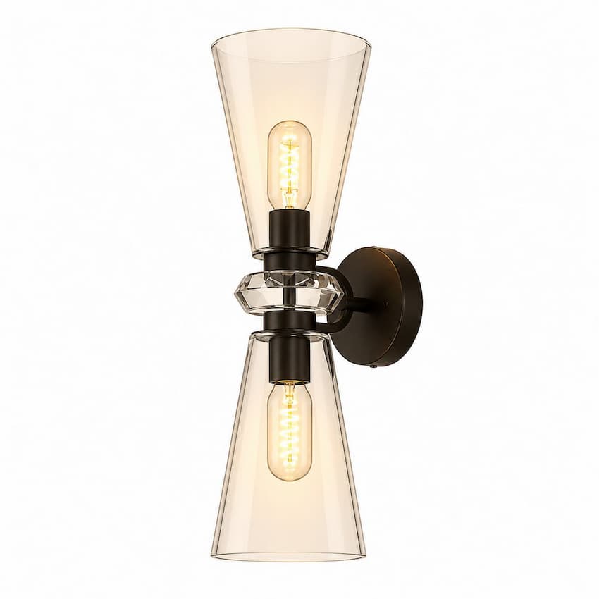Alora Mood Salem WV570221MBCL 21-Inch 2-Light Vanity Light in Matte Black Finish with Clear Glass Crystal Details