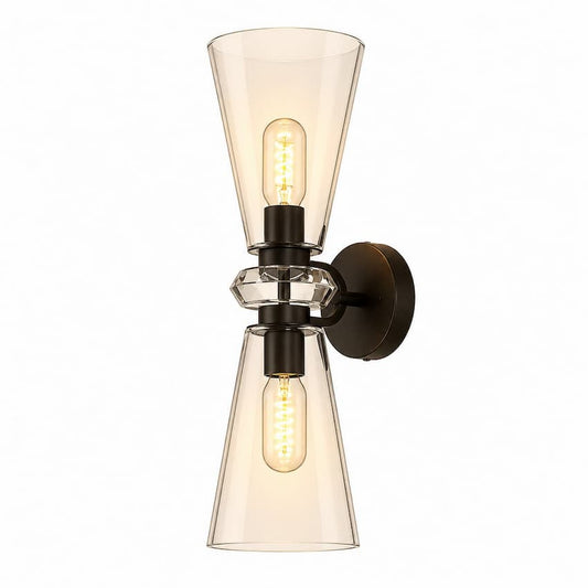 Alora Mood Salem WV570221MBCL 21-Inch 2-Light Vanity Light in Matte Black Finish with Clear Glass Crystal Details