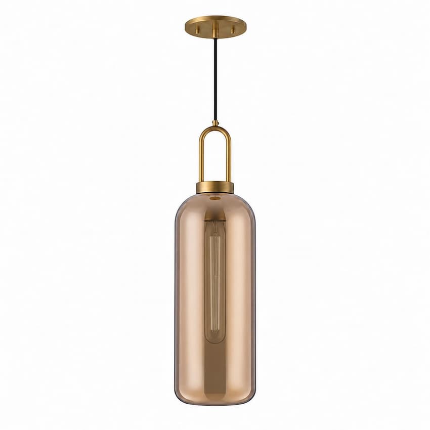 Alora Mood Soji Collection PD401606AGCP 1-Light Pendant with Aged Gold Steel Hardware, Copper Glass Shade and E26 Bulb Base