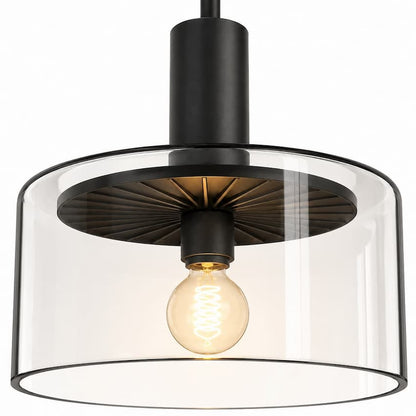 Alora Mood PD535010MBCL Royale Parisian Pendant Ceiling Light with Matte Black Finish, Clear Glass Drum Shade and E26 A19 Bulb Design