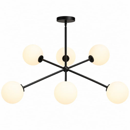 Alora Mood Cassia CH549640AGOP 40-Inch 6-Light Chandelier in Aged Gold Finish with Matte Opal Glass Globes