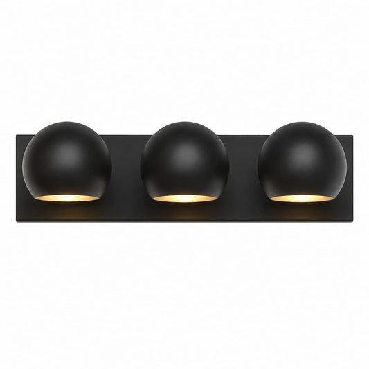 Alora Mood Willow VL648322MB 3-Light Vanity Light in Matte Black Finish with Clear Glass Shades, Front View, Unlit