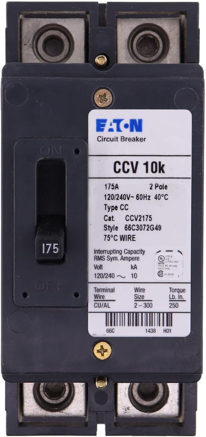 Cutler Hammer 175 Amp 2 Pole 120/240VAC CCV Series Molded Case Circuit Breaker, 10kAIC, Thermal Magnetic Trip, Feed-Thru Mounting, UL Listed