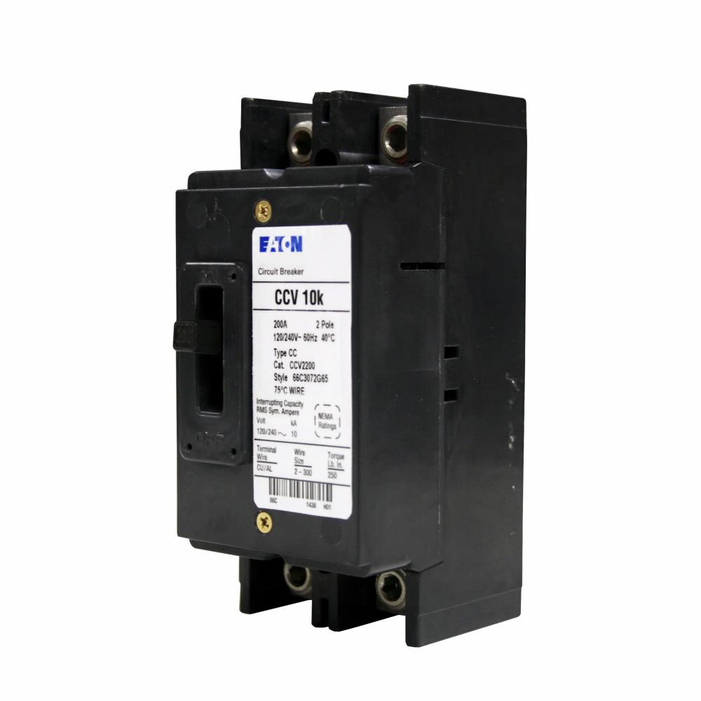Cutler Hammer 200 Amp 2 Pole 120/240V Type CCV Bolt-On Main Circuit Breaker, 10 kAIC, Thermal Magnetic Trip