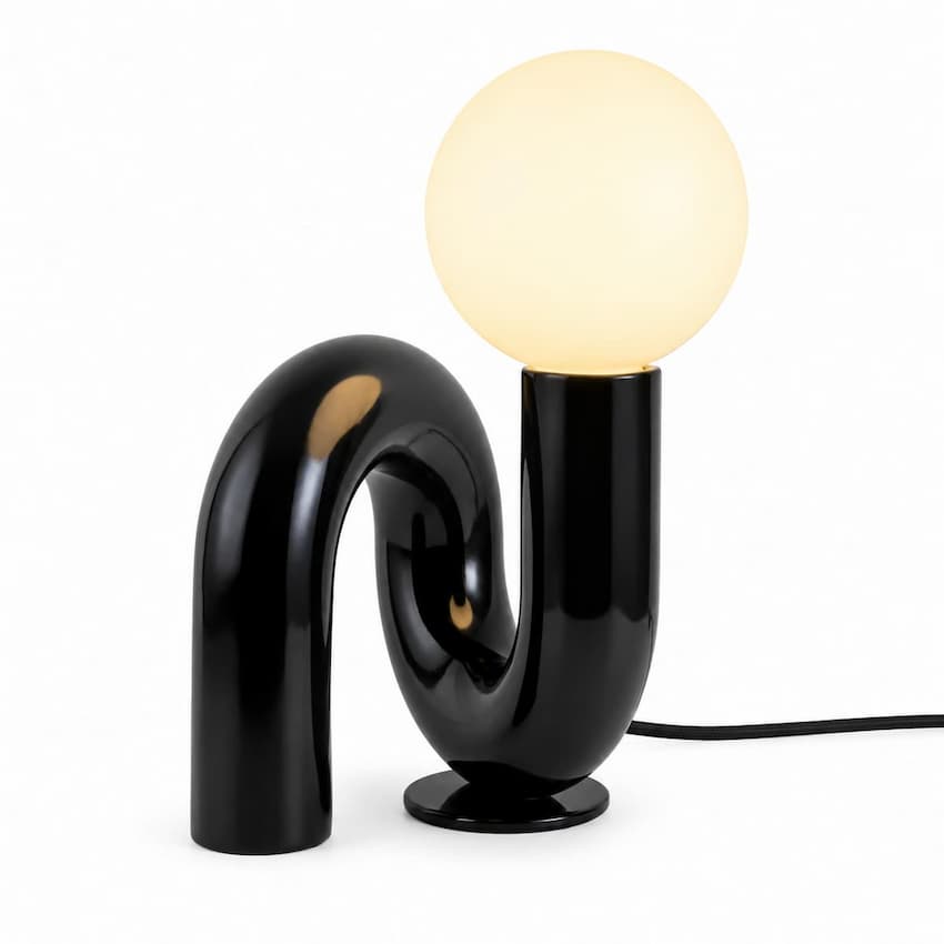 Alora Mood Sadie TL420107GBK 6-Inch Table Lamp in Glossy Black Finish with Sculptural Swirling Organic Design