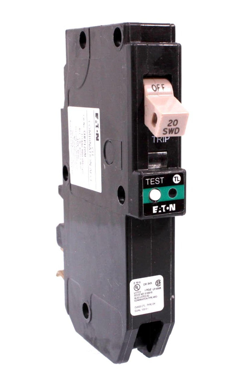 Cutler Hammer 20 Amp 1-Pole 120/240V CH Series Plug-On Neutral Combination Arc Fault Circuit Breaker, 10 kAIC, UL Listed