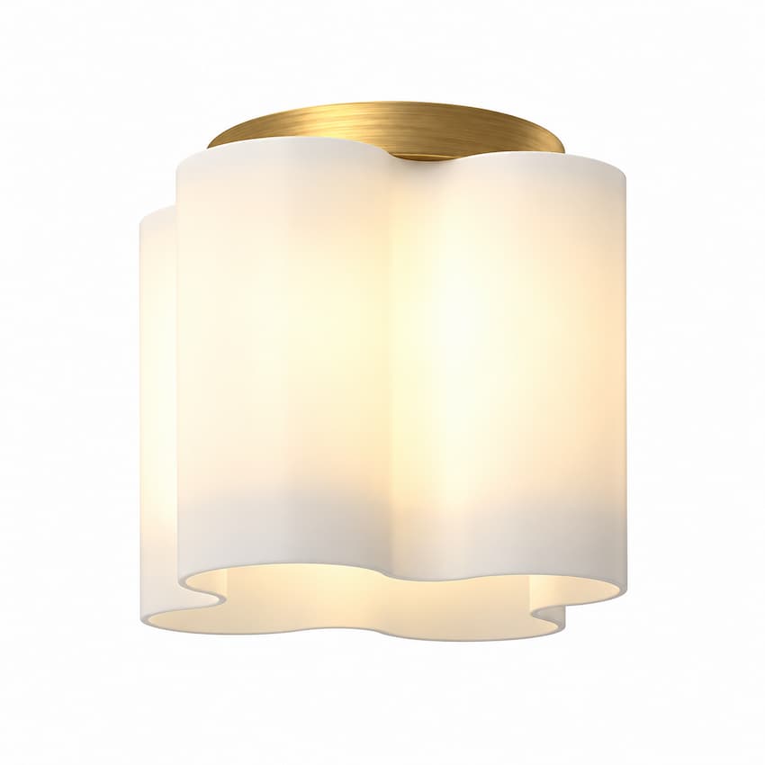 Kuzco Clover FM54809 LED flush mount available in Black with Opal Glass and Brushed Gold with Opal Glass finish combinations