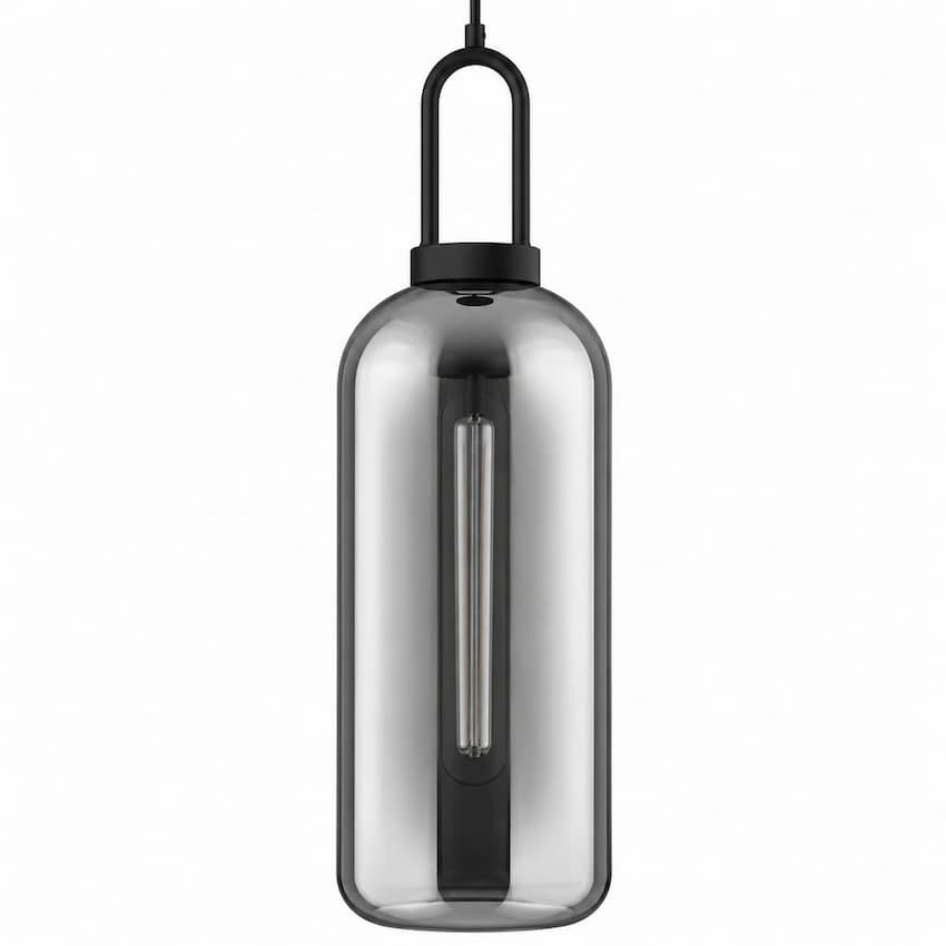 Alora Mood PD401606MBSM Soji Japandi Pendant Ceiling Light with Matte Black Finish, Smoked Solid Glass and Japanese Lantern-Inspired Design