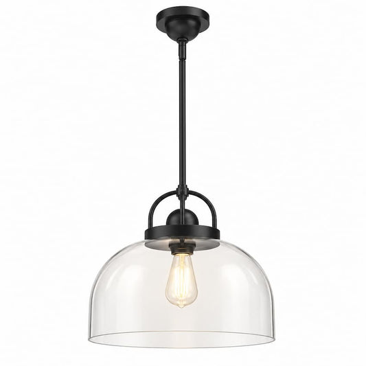 Alora Mood Lancaster PD461101MB 15-Inch Pendant Light in Matte Black with Steel and Glass Construction