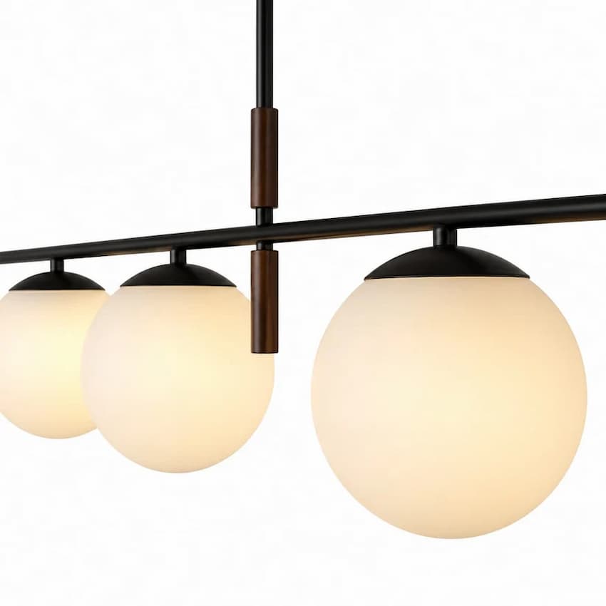 Alora Mood LP421437MBOP Zuri Modern Linear Pendant in Matte Black with Four Opal Glass Globes for Kitchen Islands and Dining Rooms