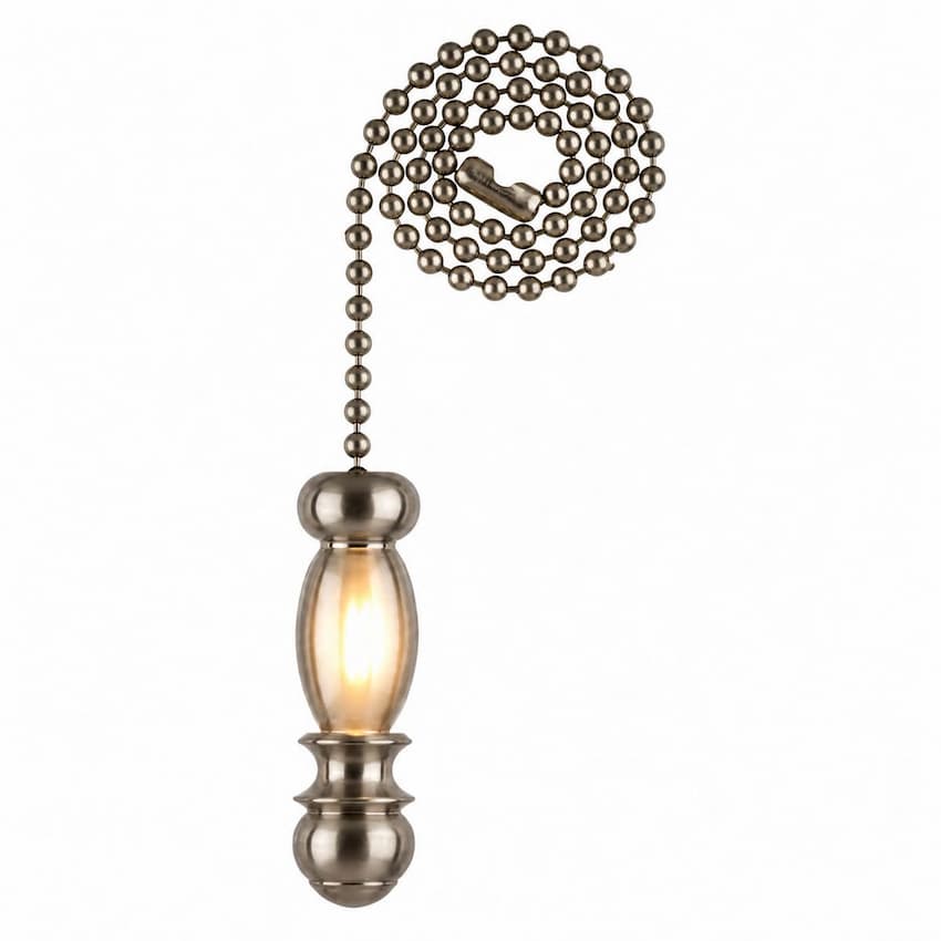 Westinghouse Lighting 7710300 brushed nickel pendant pull chain with traditional sculpted metal handle and 12-inch beaded chain