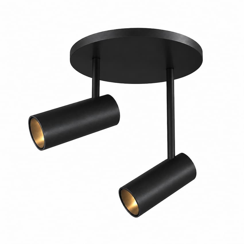 Kuzco Downey SF15102 modern semi-flush ceiling light featuring two petite aluminum spotlight heads and minimalist round canopy